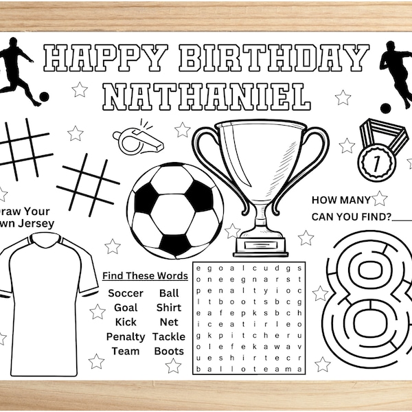 Personalized Soccer Coloring Placemat DIGITAL|Sports Theme Party|Soccer Party Favor|Football Coloring Sheet|Soccer Birthday|EDITABLE Print