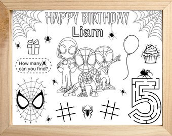Spiderman Coloring Activity Sheet Placemat Kids Birthday Party - Etsy