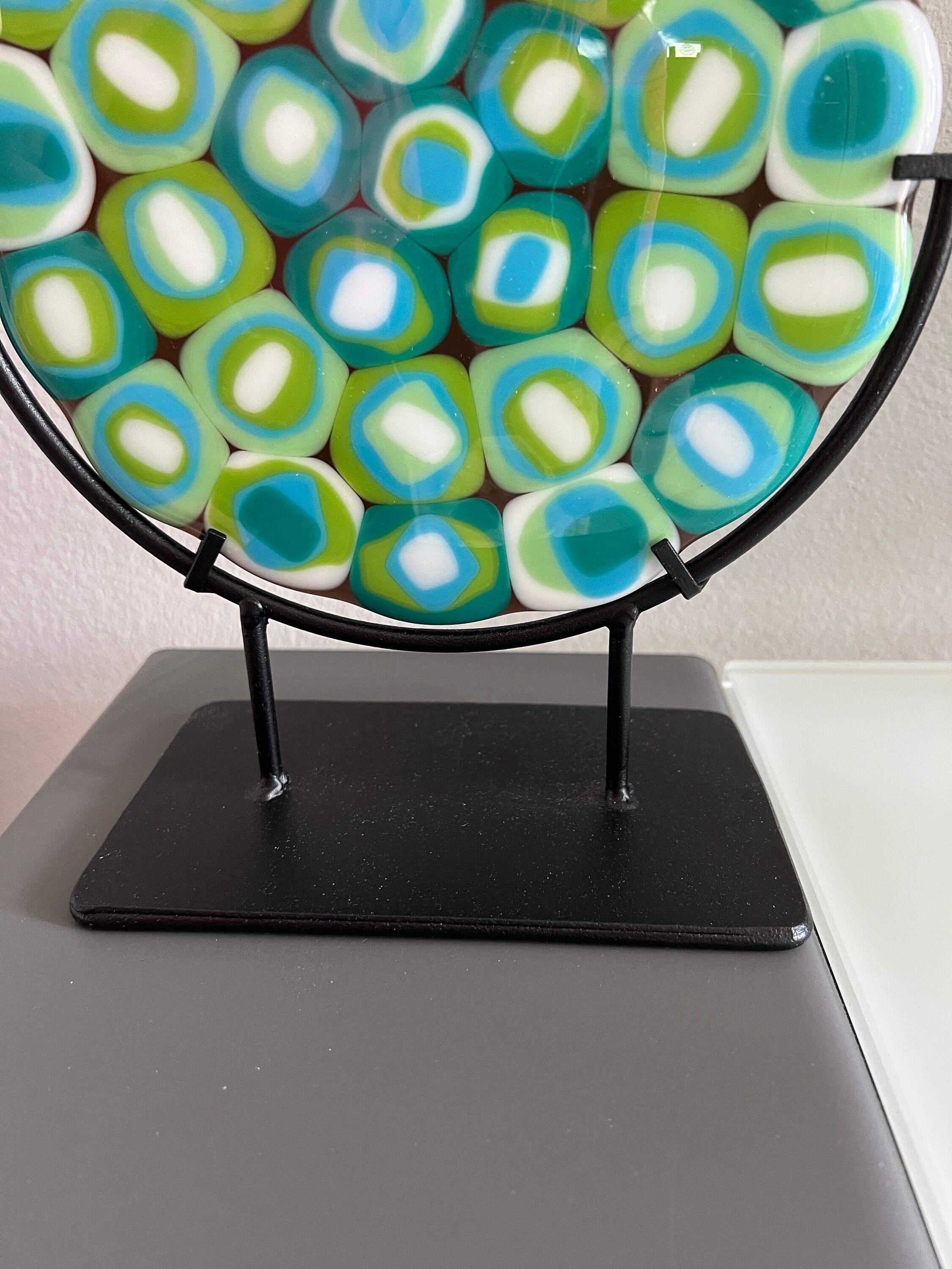 Fused Glass Circle of Cabachons in Assorted Greens White and Etsy