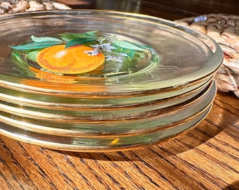 ON SALE - Arcoroc France 6.5&quot; Painted Clear Fruit Plates with Gold Rim