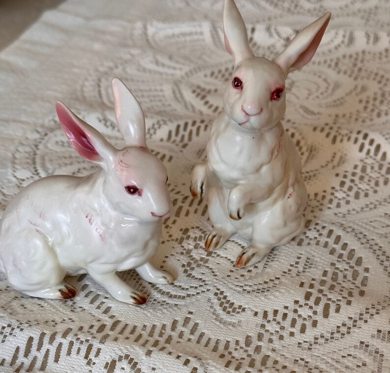 Vintage Lefton Napco Porcelain Ceramic Bunny Rabbits Etsy