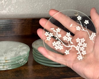 ON SALE - Cherry Blossom Glass Coasters by Kate Aspen -Set of 2