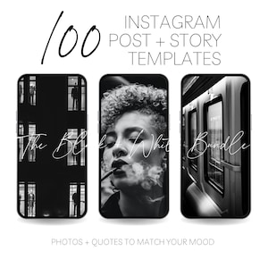 100 Black + White Instagram Post + Story Template Bundle | Quote Template | Canva Instagram Template | Checkerboard | Photography | Quotes