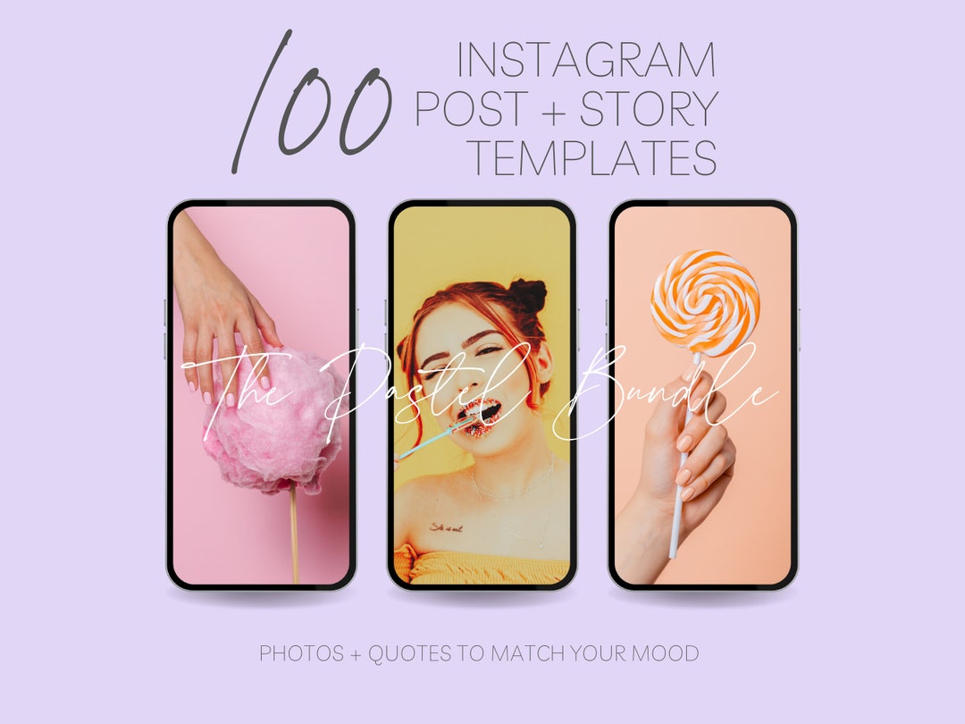 100 Pastel Instagram Post + Story Template Bundle | Quote Template ...