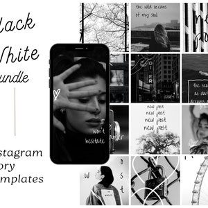 25 Plantillas de historias de Instagram en blanco y negro / Plantilla Canva Instagram / Editable / Fotografía / Citas / Minimalista / Moderno / Estético