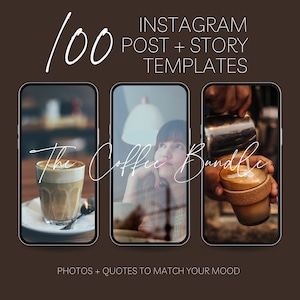 100 Coffee Instagram Post + Story Template Bundle | Quote Template | Canva Instagram Template | Checkerboard | Coffee Shop | Café Business