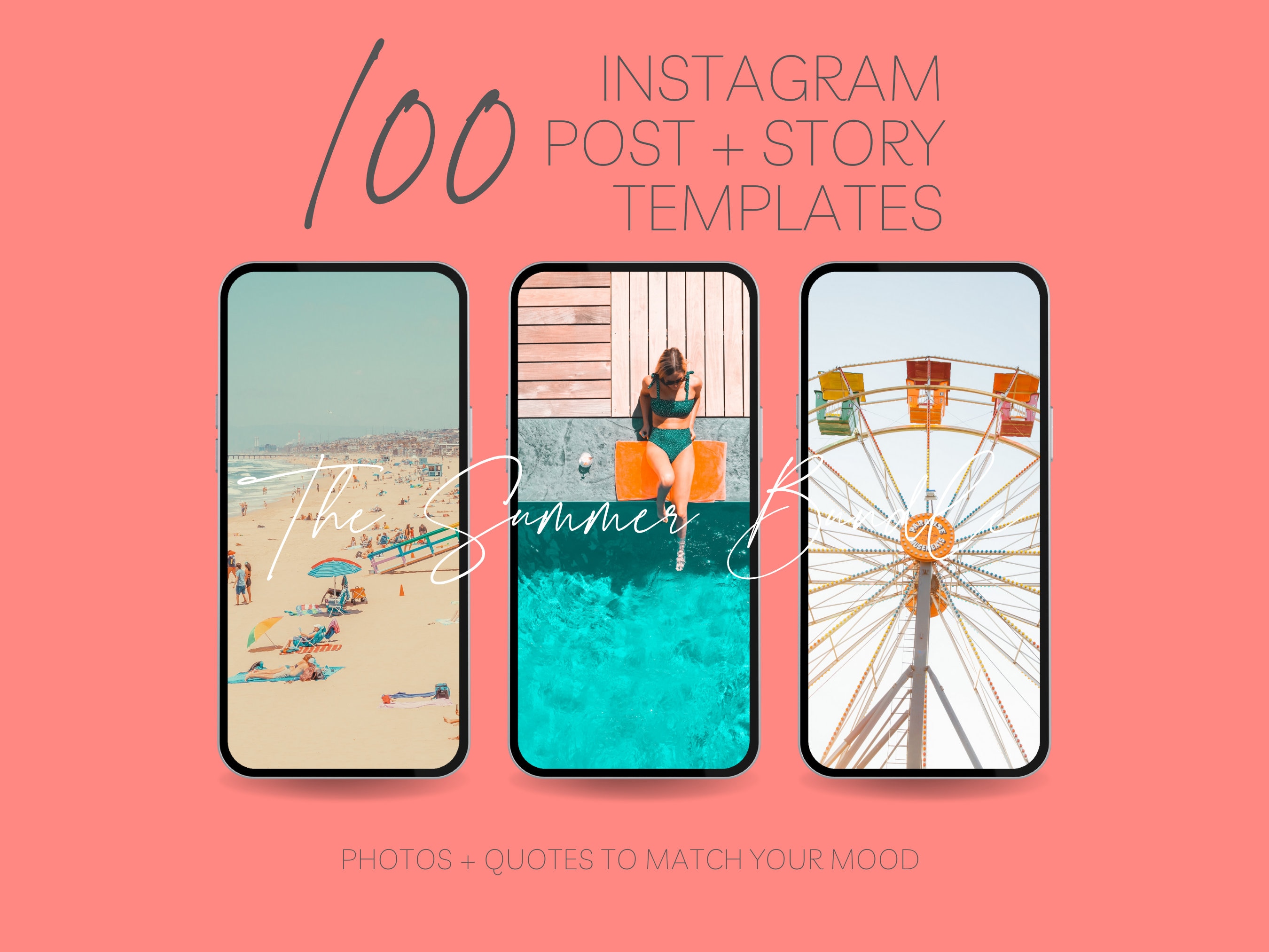 100 Summer Instagram Post + Story Template Bundle | Quote Template ...