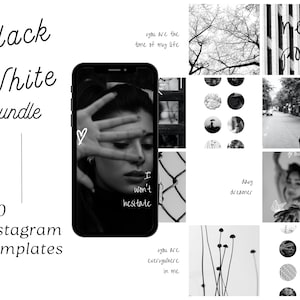 Paquete de 150 plantillas de Instagram en blanco y negro / Iconos destacados / Publicaciones + Historias / Plantilla de Canva Instagram / Plantilla de cotización / Tablero de ajedrez