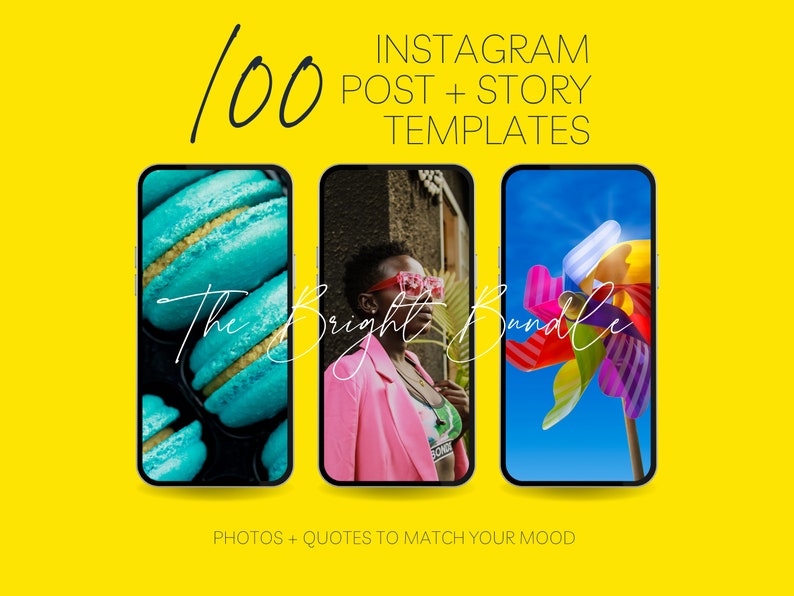 100 Bright Instagram Post + Story Template Bundle | Quote Template ...
