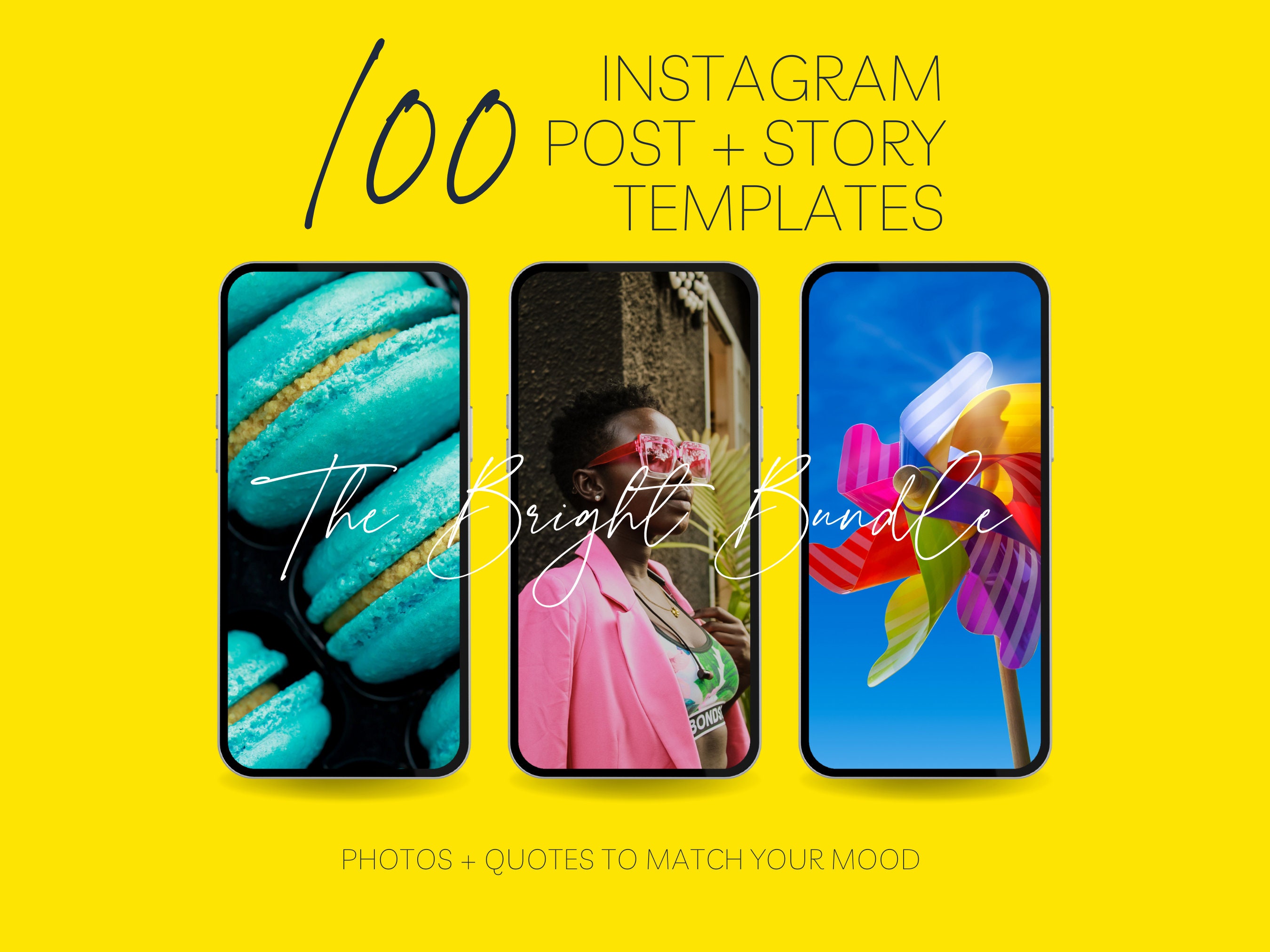 100 Bright Instagram Post + Story Template Bundle | Quote Template ...