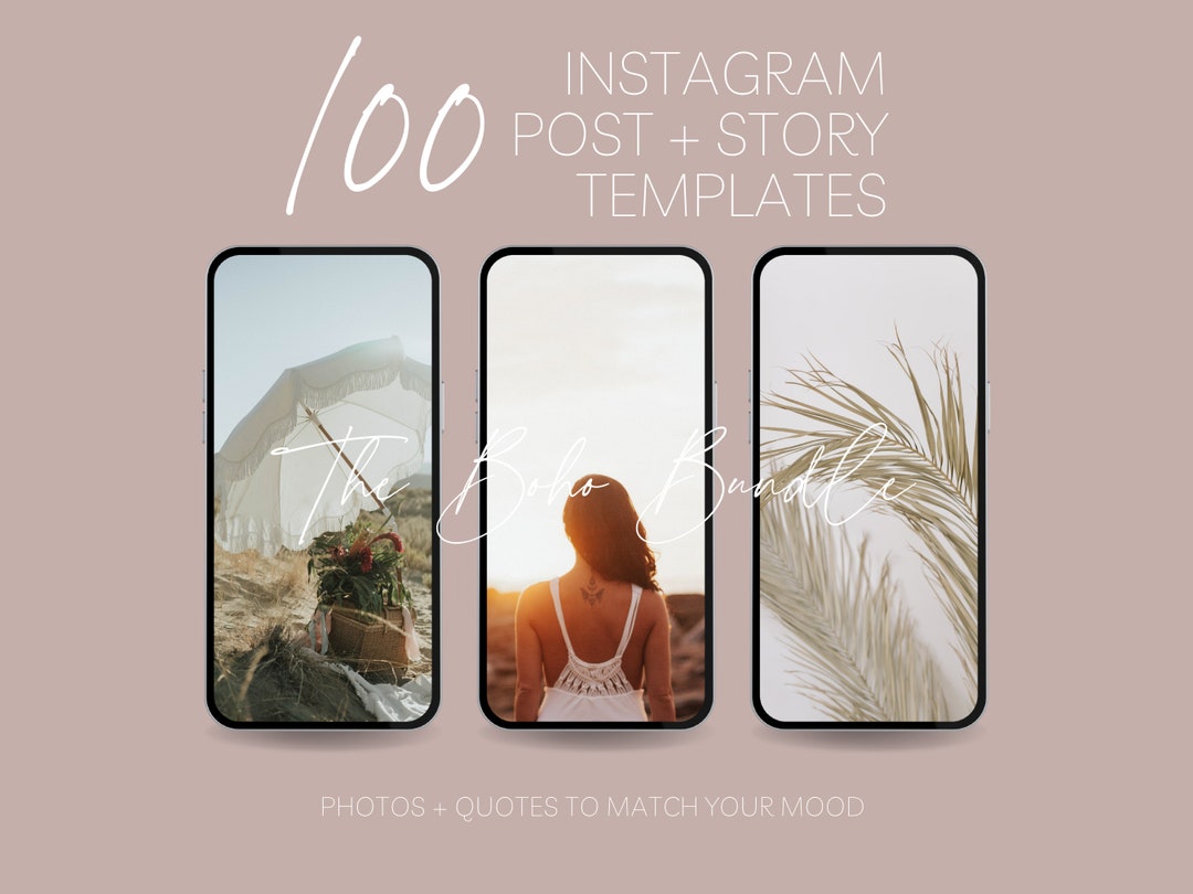 100 Boho Instagram Post + Story Template Bundle | Quote Template| Canva ...