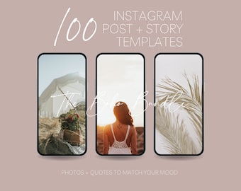 100 Boho Instagram Post + Story Template Bundle | Quote Template| Canva Instagram Template | Checkerboard | Bohemian | Neutrals | Boho Chic