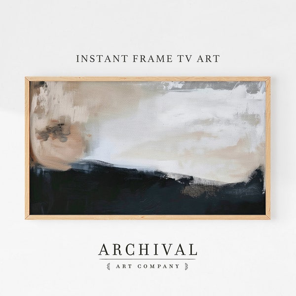 FRAME TV Abstract Painting | Muted Neutral Home Decor Modern Minimalist Beige and Black Wall Art | Samsung Frame TV Digital Download