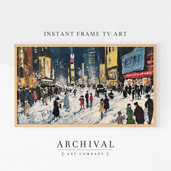 FRAME TV New Years Eve | Snowy Times Square Celebration Vintage NYC Happy New Year Art | Samsung Frame Tv Digital Download