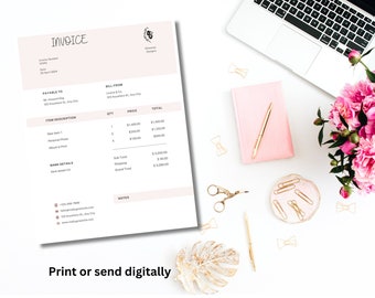 Professional Invoice for Small Business| Light Pink| Canva Template| Customizable