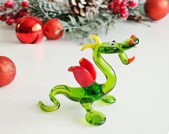 Unique Handcrafted Glass Dragon Figurine - New Year & Christmas Souvenir | Symbol of the 2024 Year | Unique Collectible Sculpture