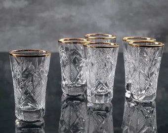 NEMAN 1.2oz (35ml) Crystal Shot Tequila Glasses With Gold Rim, Vodka Glasses, Liquor Shots, "Vintage" Drinkware, 6-Piece Set