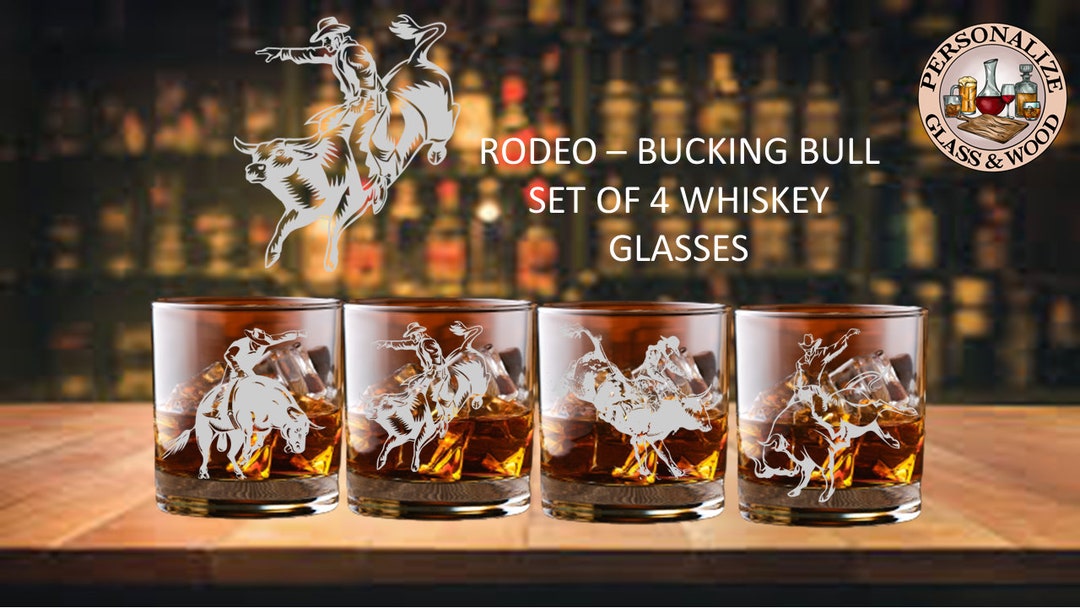 Rodeo Bucking Bull Glasses, Whiskey Glasses Laser Engraved With Bucking ...
