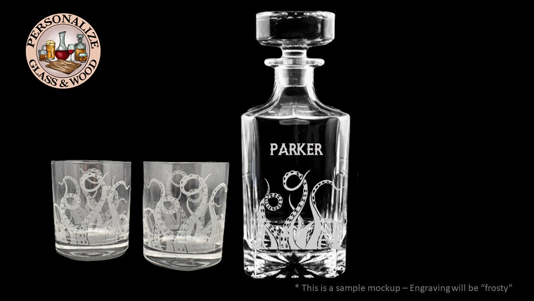 Octopus Engraved Whiskey Decanter Set, Personalized Birthday Decanter