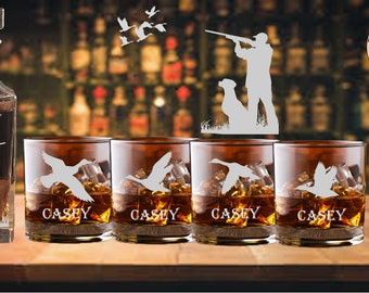Duck Hunting Engraved Whiskey Decanter Set, Personalized Birthday Decanter, Liquor Decanter Bottle and Whiskey Glasses