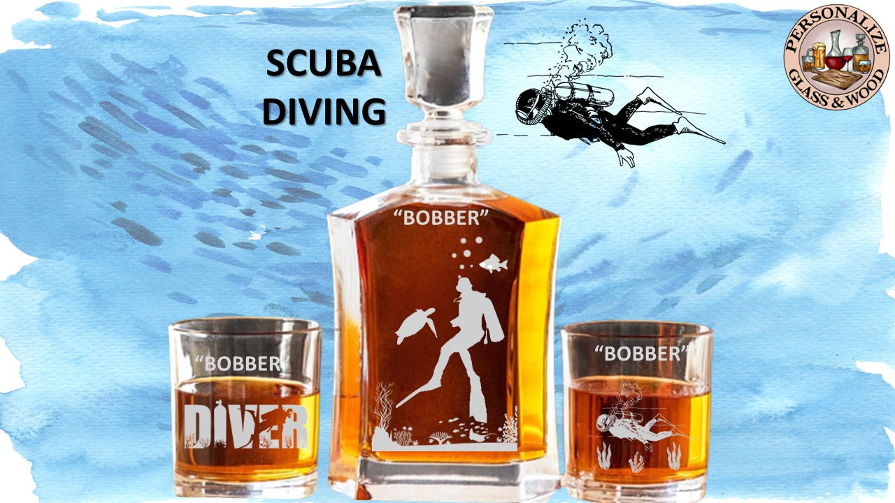 Scuba Diving Engraved Whiskey Decanter Set, Personalized Birthday Gift,  Decanter Bottle & Whiskey Glasses, Scuba, Diving, Dad, Diver 