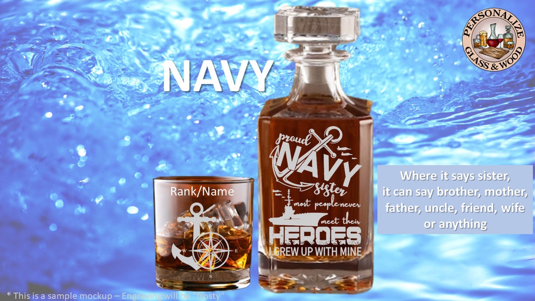 U.S. NAVY Engraved Whiskey Decanter Set, Personalized Birthday Gift, Decanter Bottle and Whiskey ...