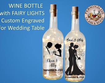 Wedding Fairy Lights,  Engraved Wine Bottle and/or Wine Glasses for Wedding Gift, Personalized Bottle with Lights, Wine Cork Lights