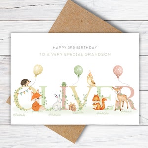 Personalised 1st, 2nd, 3rd, 4th, 5th Birthday Card for Son, Daughter, Grandson, Granddaughter, Niece or Nephew, Girls/ Boys Woodland Card