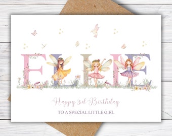 Personalised Fairy Birthday Card for 3rd, 4th, 5th, 6th Birthday for Girls, Daughter, Granddaughter, Niece, Goddaughter, Fairy Card