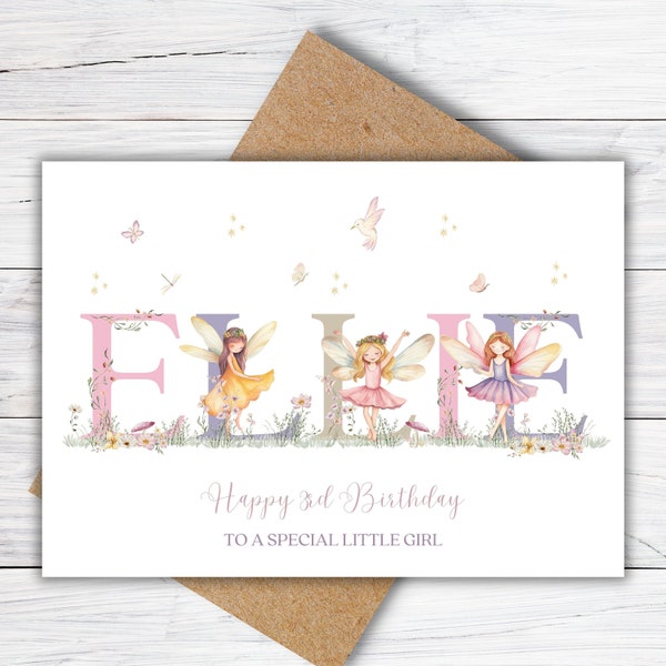 Personalised Fairy Birthday Card for 3rd, 4th, 5th, 6th Birthday for Girls, Daughter, Granddaughter, Niece, Goddaughter, Fairy Card