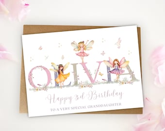 Personalised Fairy Birthday Card for 2nd 3rd 4th 5th 6th 7th 8th 9th Birthday for Girls Daughter Granddaughter Niece Goddaughter Fairy Card