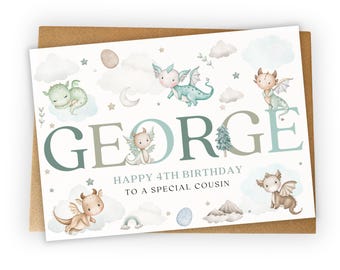 Personalised 1st, 2nd, 3rd, 4th, 5th Birthday Card: for Grandson, Son, nephew, Dragon Card