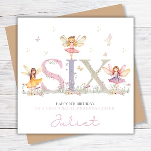 Personalised 6th Birthday Card for Daughter, Granddaughter, Great Granddaughter, Niece, Goddaughter, Girls 6th Birthday Fairy Card