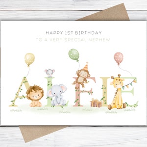 Personalised 1st, 2nd, 3rd, 4th, 5th Birthday Card for Son, Daughter, Grandson, Granddaughter, Niece or Nephew, Girls/ Boys Safari Card image 4