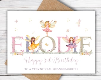 Personalised Fairy Birthday Card for 3rd 4th 5th 6th Birthday for Girls Daughter Granddaughter Niece  Goddaughter Fairy Card