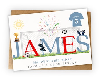 Personalised Football Boys Birthday Card for Grandson, Son, Nephew, Godson, friend with name