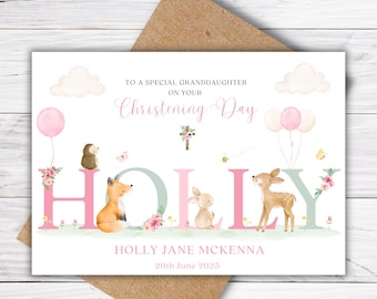 Personalised Christening Card for Girl, Baptism Card, Naming Day Card, for Granddaughter, Daughter, Goddaughter, Niece, Girls Christening