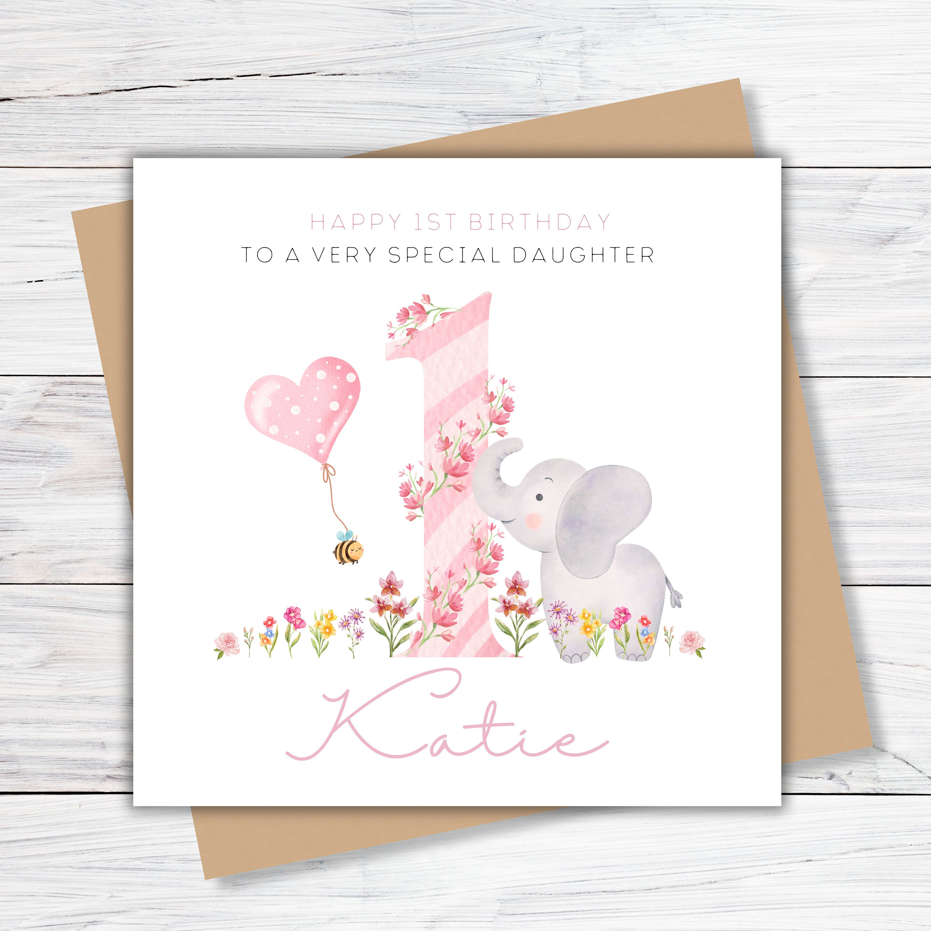 Personalised Safari Animals Birthday Card For Little Girl