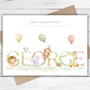 Personalised 1st, 2nd, 3rd, 4th, 5th Birthday Card for Son, Daughter, Grandson, Granddaughter, Niece or Nephew, Girls/ Boys Safari Card image 3