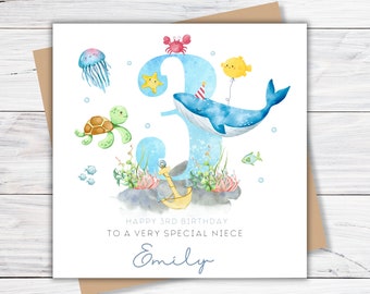 1st, 2nd, 3rd, 4th, 5th Birthday card for Little boy or Girl, for Son, Grandson, Nephew, Daughter, Granddaughter, Under The Sea Card
