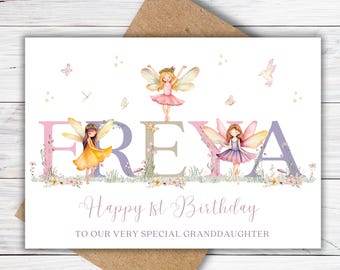 1st Birthday Card for Daughter, Granddaughter, Niece, Goddaughter, Little Girl, First Birthday Fairy Card, Personalised Girls 1st Birthday