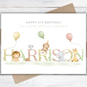 Personalised 1st, 2nd, 3rd, 4th, 5th Birthday Card for Son, Daughter, Grandson, Granddaughter, Niece or Nephew, Girls/ Boys Safari Card image 5