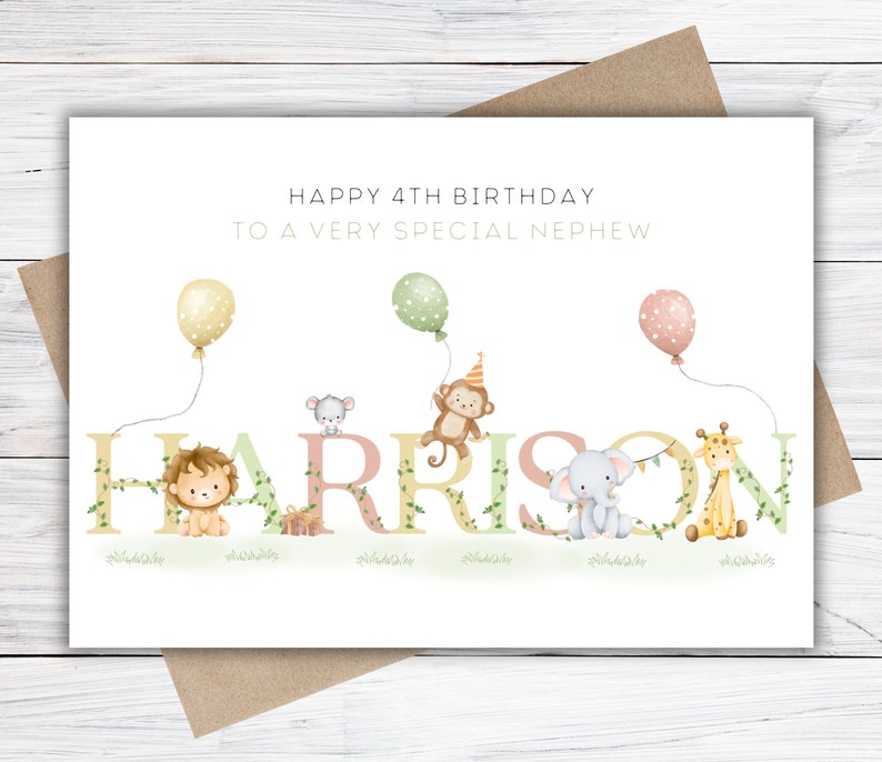 Personalised 1st, 2nd, 3rd, 4th, 5th Birthday Card for Son, Daughter, Grandson, Granddaughter, Niece or Nephew, Girls/ Boys Safari Card image 5