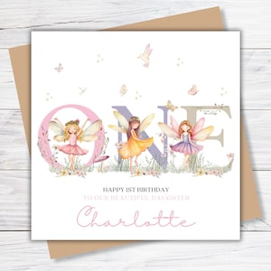 1st Birthday Fairy Card for Daughter, Personalised First Birthday for Granddaughter, Niece  Little Girl, Goddaughter, Fairy Birthday Card