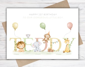 Personalised 1st, 2nd, 3rd, 4th, 5th Birthday Card for Son, Daughter, Grandson, Granddaughter, Niece or Nephew, Girls/ Boys Safari Card