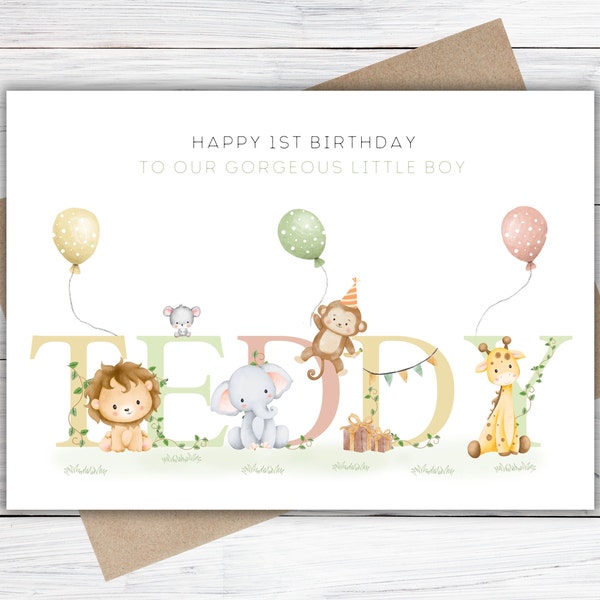 Personalised 1st, 2nd, 3rd, 4th, 5th Birthday Card for Son, Daughter, Grandson, Granddaughter, Niece or Nephew, Girls/ Boys Safari Card