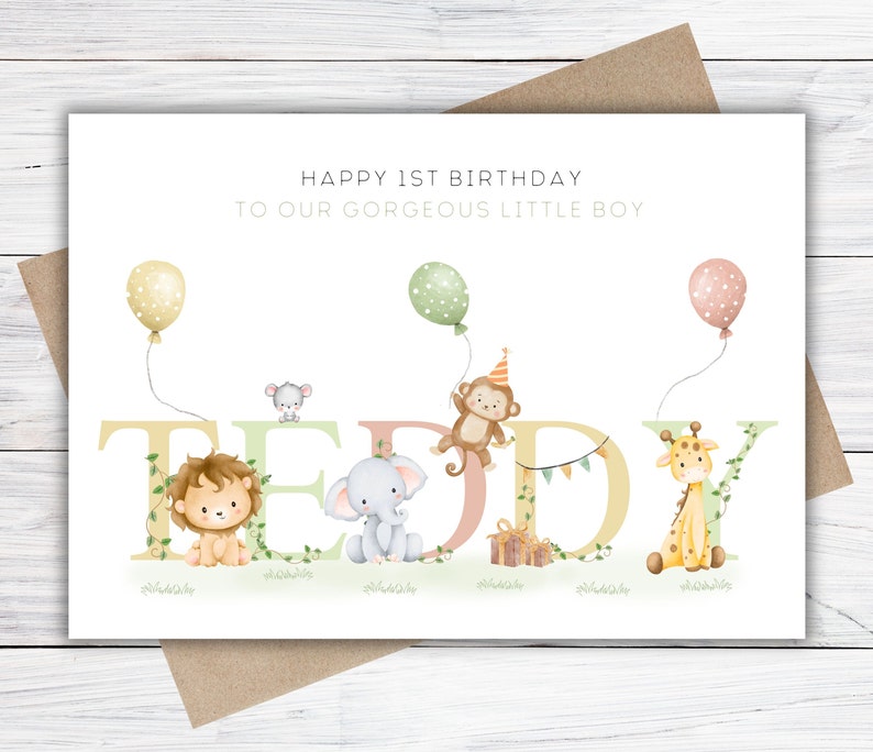 Personalised 1st, 2nd, 3rd, 4th, 5th Birthday Card for Son, Daughter, Grandson, Granddaughter, Niece or Nephew, Girls/ Boys Safari Card image 1