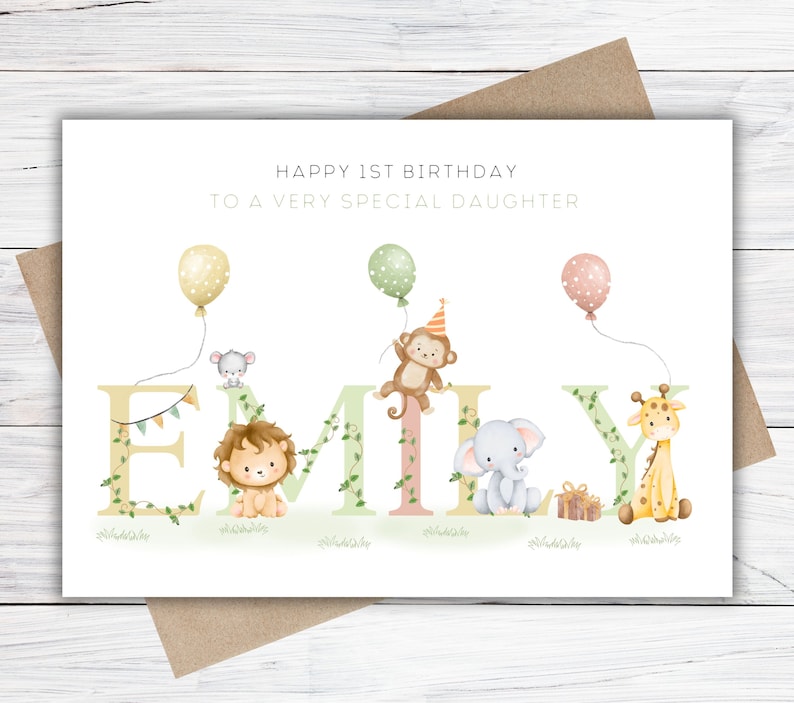 Personalised 1st, 2nd, 3rd, 4th, 5th Birthday Card for Son, Daughter, Grandson, Granddaughter, Niece or Nephew, Girls/ Boys Safari Card image 2