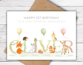 Personalised 1st 2nd 3rd 4th 5th Birthday Card for Son Daughter Grandson Granddaughter Niece or Nephew Girls Boys Woodland Birthday Card