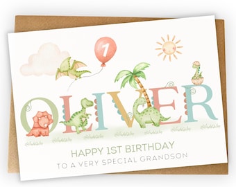Personalised 1st, 2nd, 3rd, 4th, 5th Dinosaur Birthday Card for Grandson, Son, Nephew or Little Boy